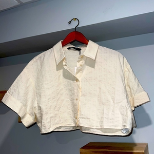 Zara cream‎ white ivory button up crop top